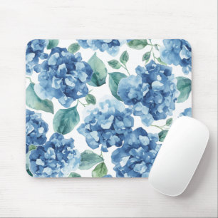 Hydrangea Blues Watercolor Blooms Flower Pattern Mouse Mat