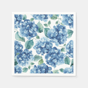 Hydrangea Blues Watercolor Blooms Flower Pattern Napkin