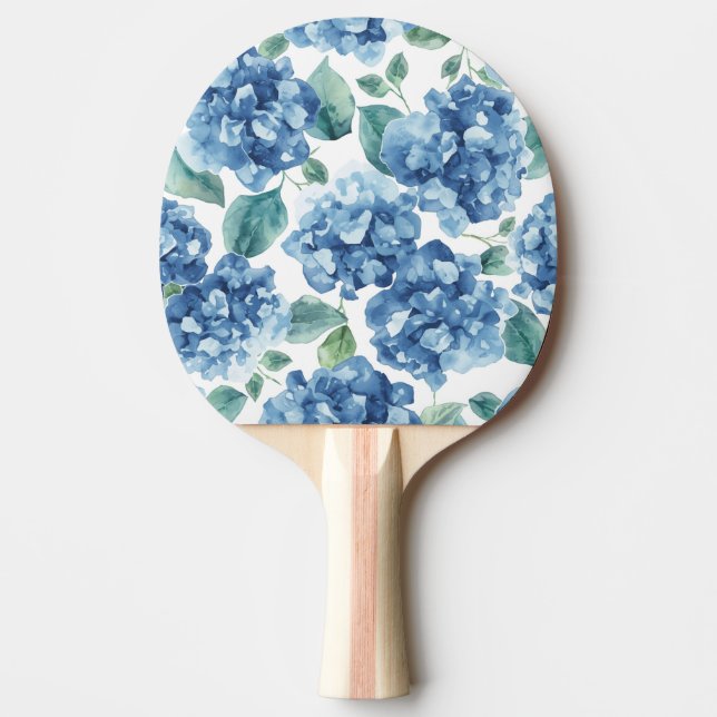 Hydrangea Blues | Watercolor Blooms Flower Pattern Ping Pong Paddle (Front)