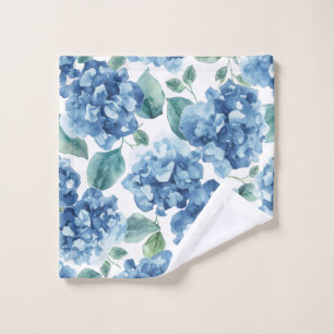 Hydrangea Blues Watercolor Blooms Flower Pattern Wash Cloth