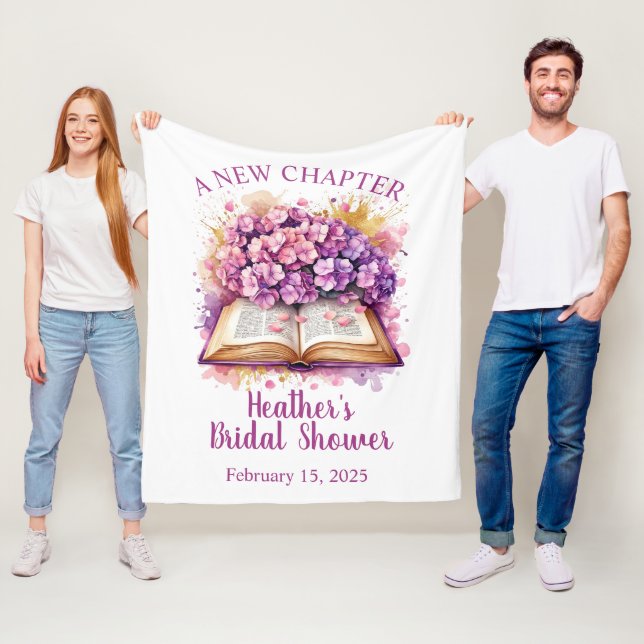 Hydrangea Book Theme Bridal Shower Fleece Blanket (In Situ)