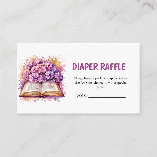 Hydrangea Book Theme Diaper Raffle  Enclosure Card (Front)
