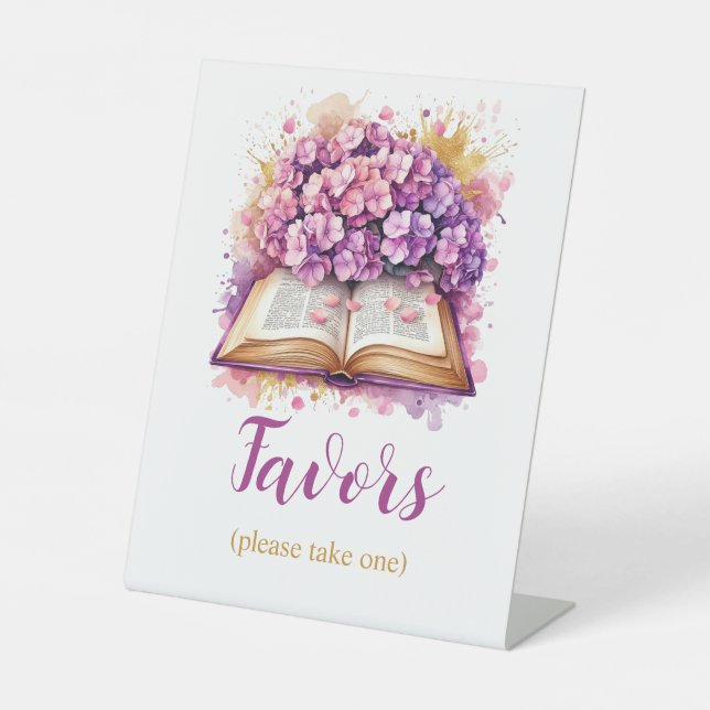 Hydrangea Book Theme Favours Sign (Front)