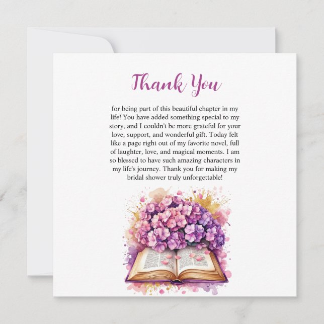 Hydrangea Book Theme Thank You Card (Front)