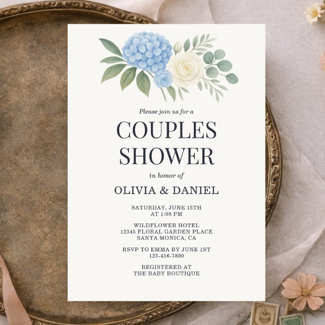 Hydrangea Botanical Eucalyptus Couples Shower Invitation (Creator Uploaded)
