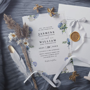 Hydrangea Bouquet Blue Elegant Modern Wedding Invitation