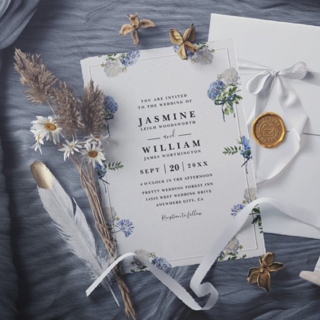 Hydrangea Bouquet Blue Elegant QR Code Wedding Invitation (Creator Uploaded)