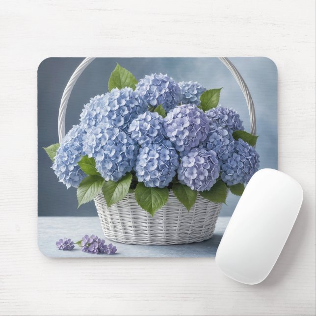 Hydrangea Bouquet In a Basket Mouse Mat (With Mouse)