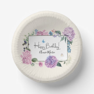 Hydrangea Bouquet Personalised Happy Birthday Paper Plate