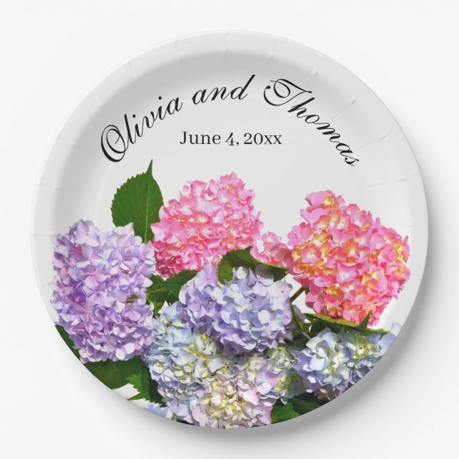 Hydrangea Bouquet pink blue purple floral Paper Plate (Front)