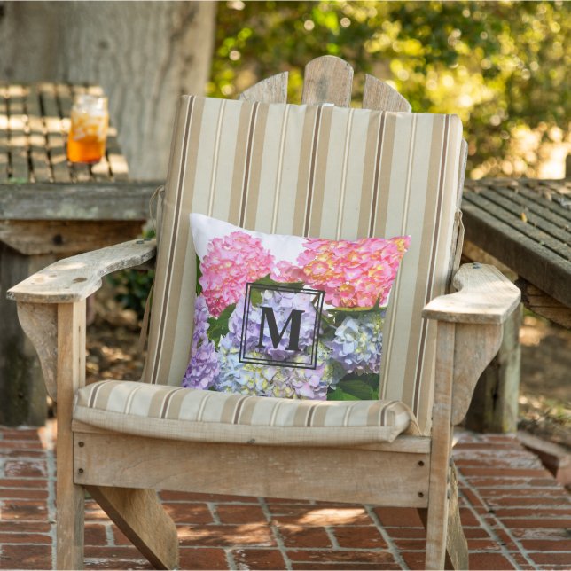 Hydrangea Bouquet pink flowers blue purple floral Cushion (Chair)