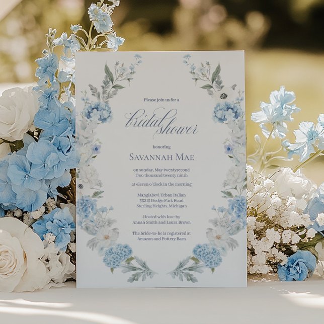 Hydrangea Bridal Shower Invitation | Blue Floral (Creator Uploaded)