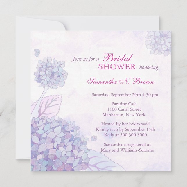 Hydrangea Bridal Shower Invitations (Front)