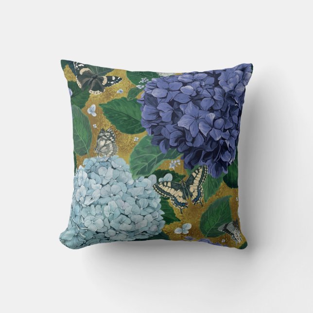 Hydrangea & Butterflies- Nature-Inspired  Cushion (Front)