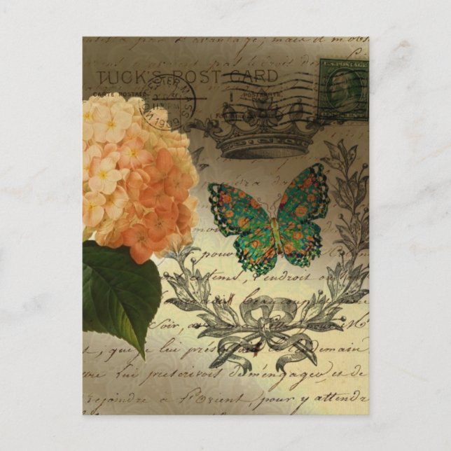 Hydrangea butterfly crown french country postcard (Front)
