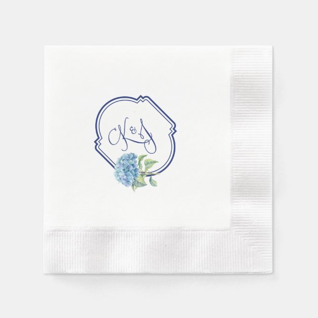 Hydrangea cocktail napkins for Kristen & Jonathan (Front)