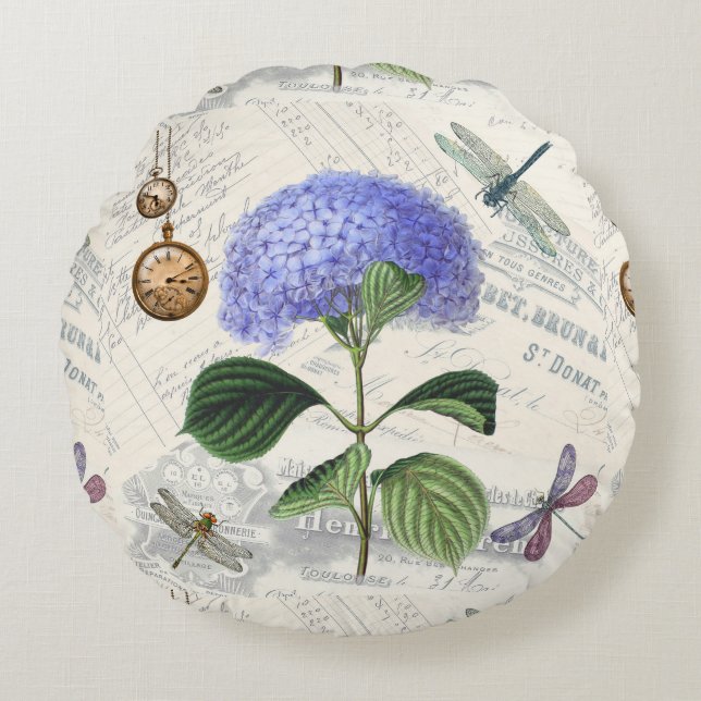 Hydrangea Collage Round Cushion (Front)