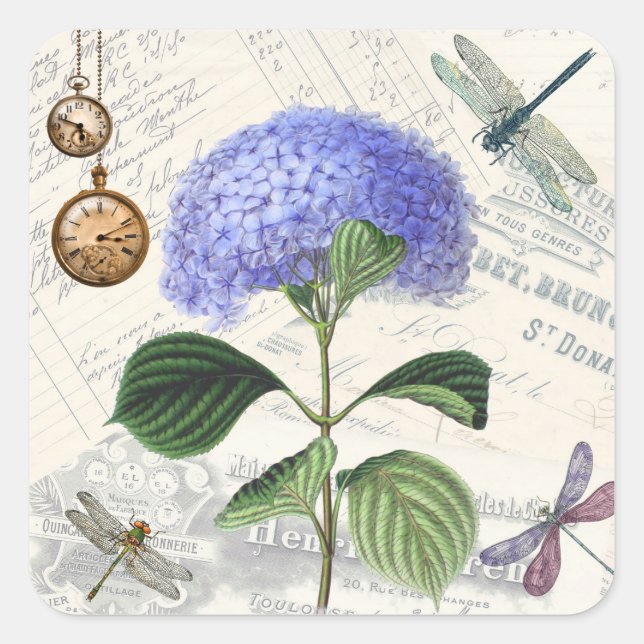 Hydrangea Collage Square Sticker (Front)