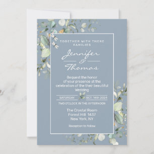 Hydrangea Color & Green leaves Wedding Invitation