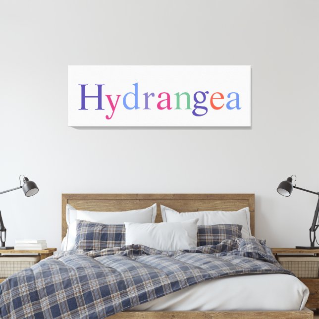 Hydrangea Colourful Text Floral Name Wall Canvas Print (Insitu(Bedroom))