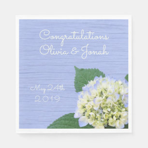 Hydrangea Congratulations Wood Grain Wedding Napkin