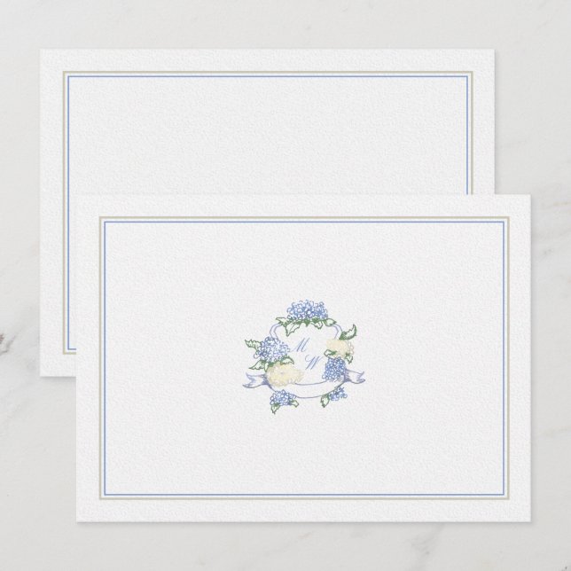 Hydrangea Crest Dusty Blue Classic Wedding Couple Card (Front/Back)