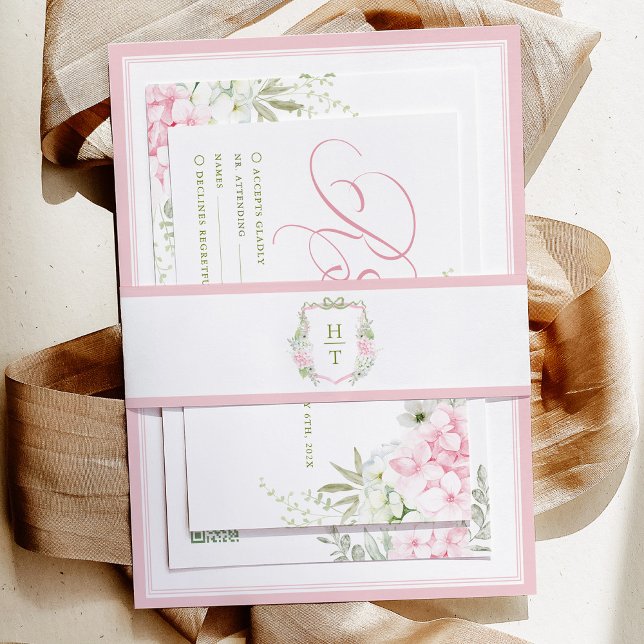 Hydrangea Crest Wedding Monogram Invitation Belly Band (Creator Uploaded)