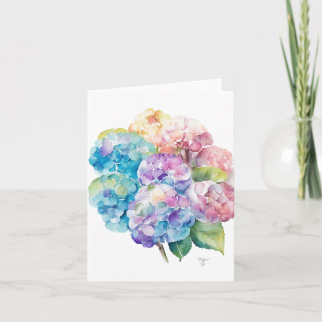 Hydrangea D Portrait In Watercolor & Pen Holiday C (Front)