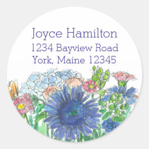Hydrangea Daisy Rose Watercolor Flowers Address Classic Round Sticker