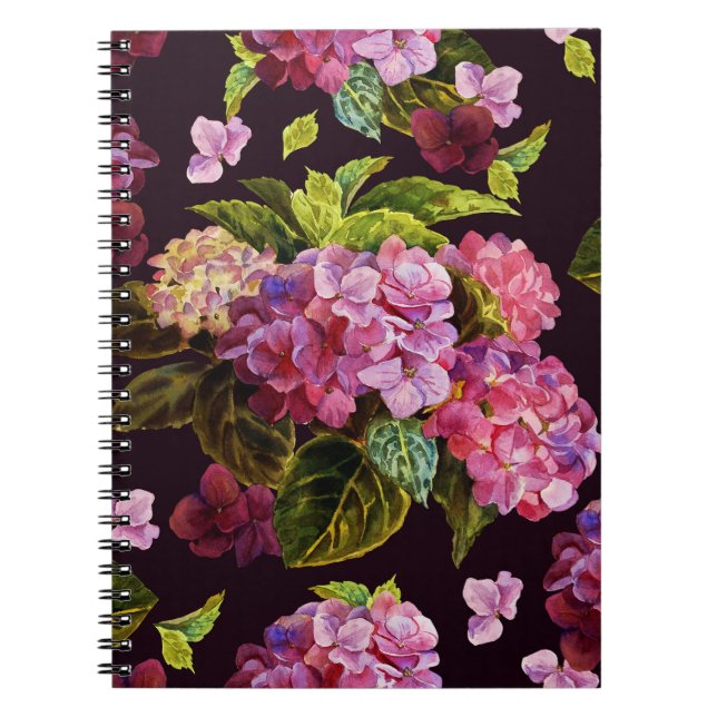 Hydrangea, dark, seamless floral pattern. notebook (Front)