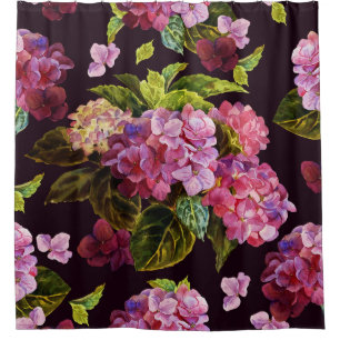 Hydrangea, dark, seamless floral pattern. shower curtain