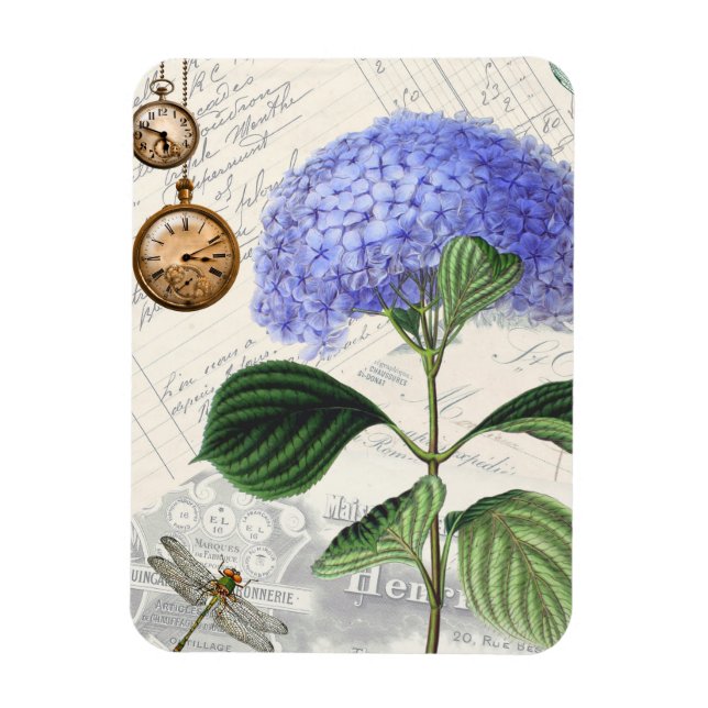 Hydrangea Dragonfly Collage Flexible Magnet (Vertical)