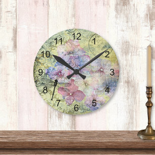 Hydrangea Dragonfly Postmark Ephemera Round Clock