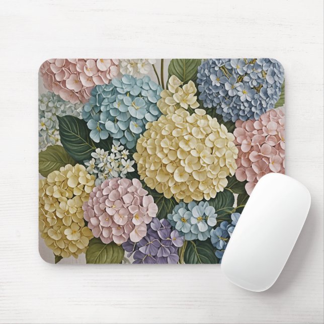 Hydrangea Dreams: Pastel Blooms Mouse Mat (With Mouse)