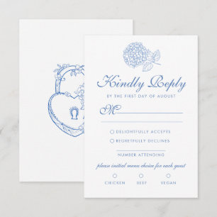 Hydrangea Dusty Blue Floral Modern Wedding RSVP Card