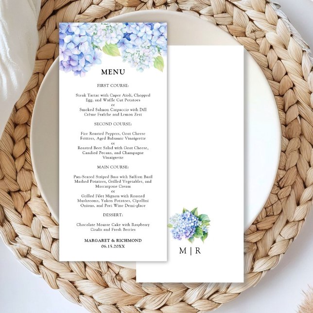 Hydrangea Dusty Blue Floral Wedding Menu (Creator Uploaded)