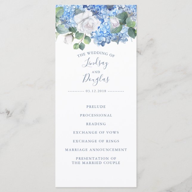 Hydrangea Dusty Blue Garden Wedding Programs Programme (Front)