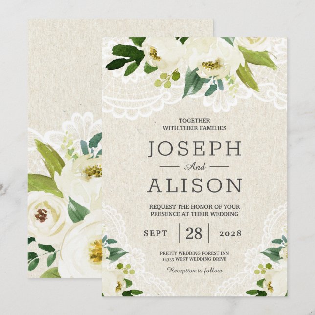 Hydrangea Elegant Classy Floral Lace Burlap Invitation (Front/Back)