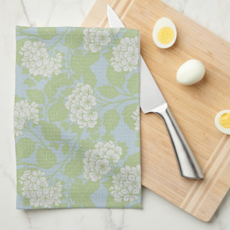 Hydrangea elegant cottagecore dusty blue green tea towel
