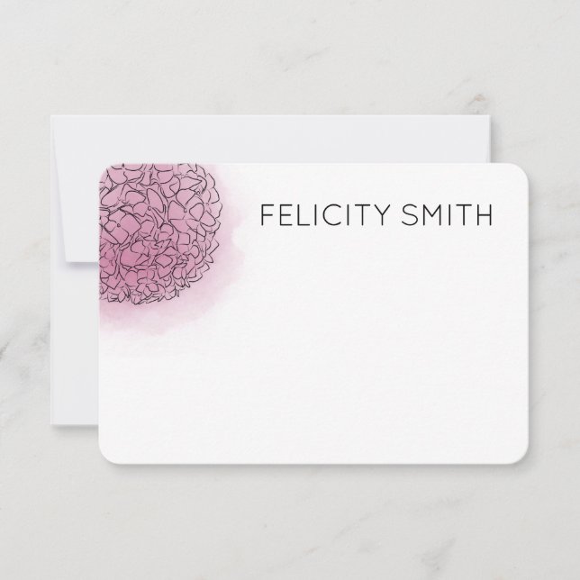 Hydrangea Elegant Personalised Stationery Pink Card (Front)