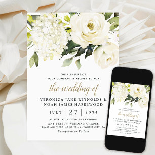 Hydrangea Elegant Rose Greenery Digital Wedding Invitation