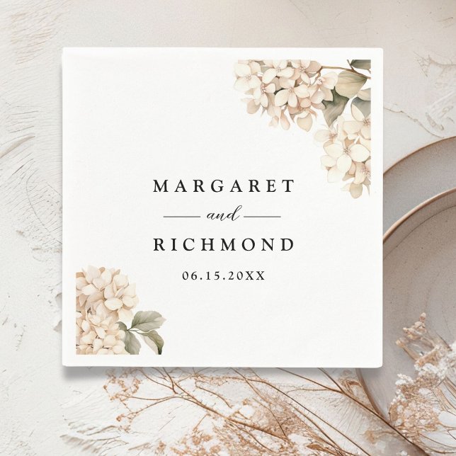 Hydrangea Elegant White Floral Wedding Napkin (Creator Uploaded)