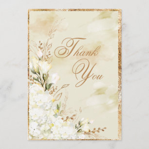 Hydrangea Elegant White Gold Floral Wedding Thank You Card