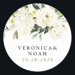 Hydrangea Elegant White Gold Rose Floral Wedding Classic Round Sticker<br><div class="desc">Design features elegant hydrangea and rose watercolor elements in shades of white,  gold,  ivory,  champagne and other neutral colours over greenery,  eucalyptus and other botanical foliage.</div>