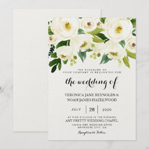 Hydrangea Elegant White Gold Rose Floral Wedding I Invitation