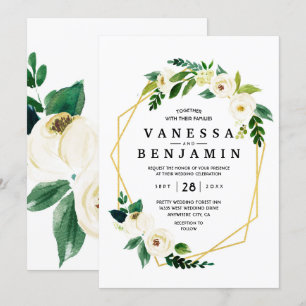 Hydrangea Elegant White Gold Rose Floral Wedding I Invitation