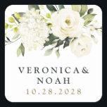 Hydrangea Elegant White Gold Rose Floral Wedding Square Sticker<br><div class="desc">Design features elegant hydrangea and rose watercolor elements in shades of white,  gold,  ivory,  champagne and other neutral colours over greenery,  eucalyptus and other botanical foliage.</div>