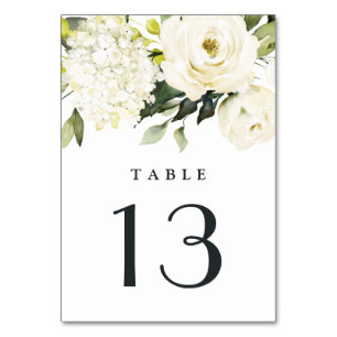 Hydrangea Elegant White Gold Rose Floral Wedding Table Number