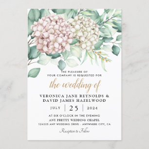 Hydrangea Elegant White Green Rose Floral Wedding Invitation