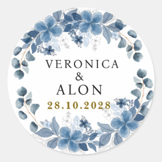 Hydrangea Elegant White Rose Floral Wedding  Classic Round Sticker